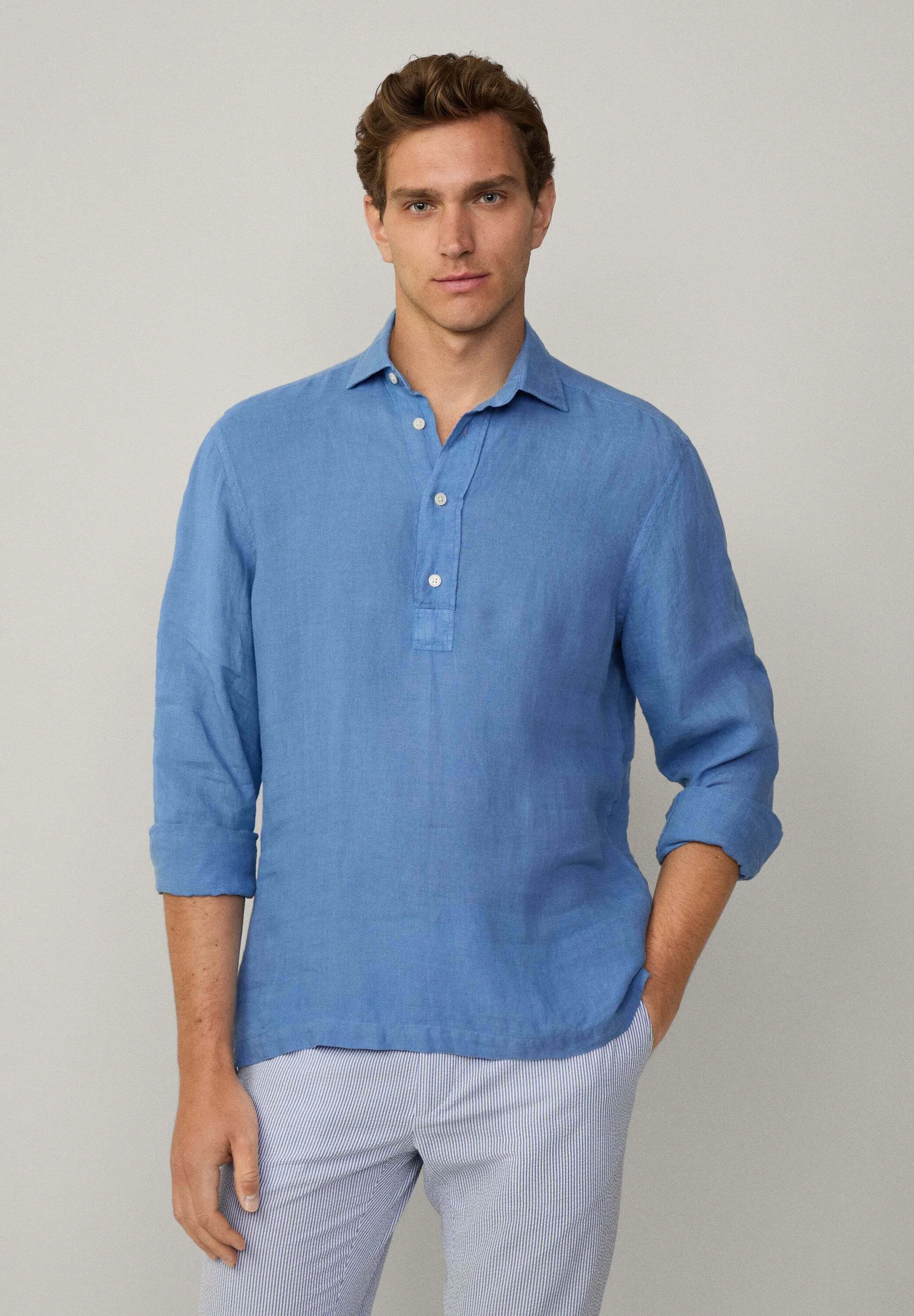 Camisa de Linho Classic Fit - Azul