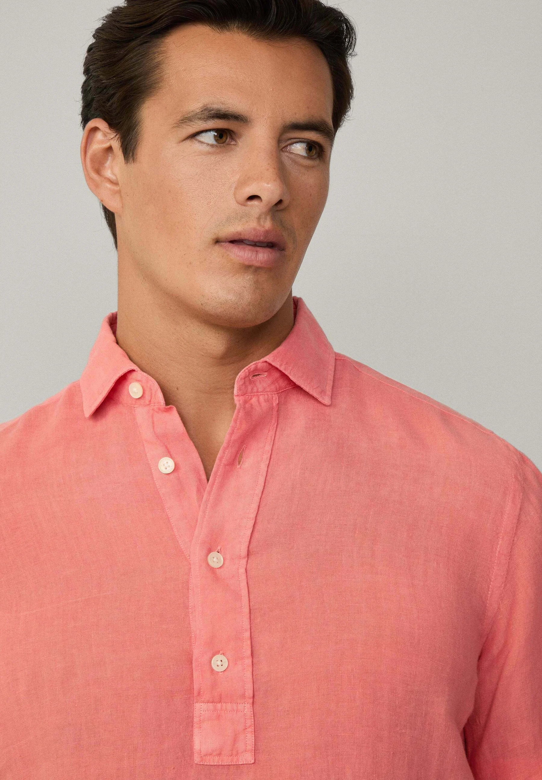 Camisa de Linho Classic Fit - Rosa Coral