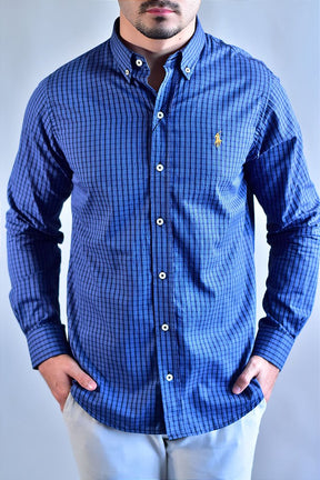 Camisa RL Manga Longa - Microxadrez Azul e Preto