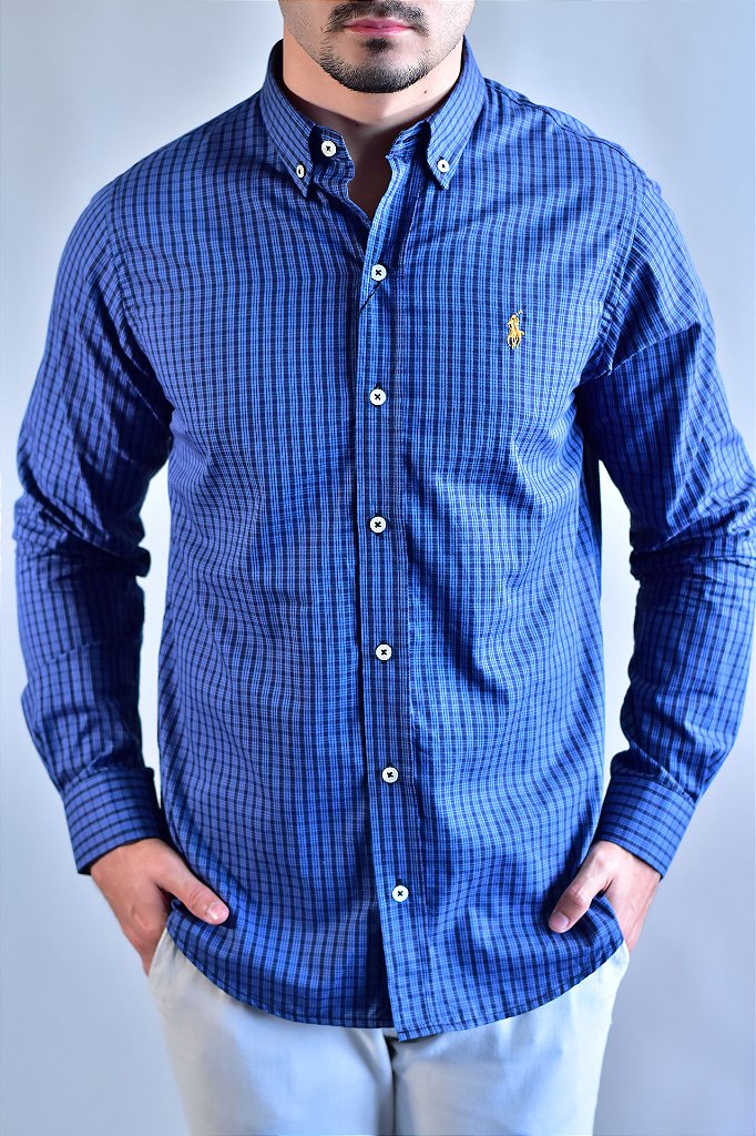 Camisa RL Manga Longa - Microxadrez Azul e Preto