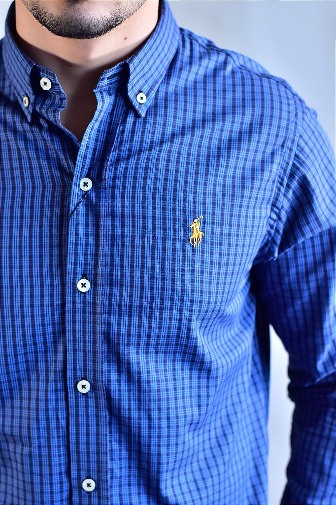 Camisa RL Manga Longa - Microxadrez Azul e Preto