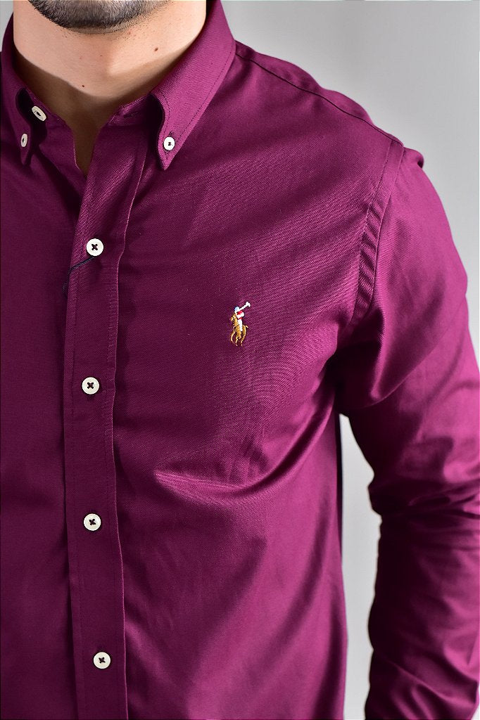 Camisa Social Lisa RL Manga Longa - Burgundy